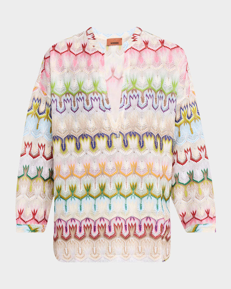 Multi Crochet Knit V-Neck Blouse